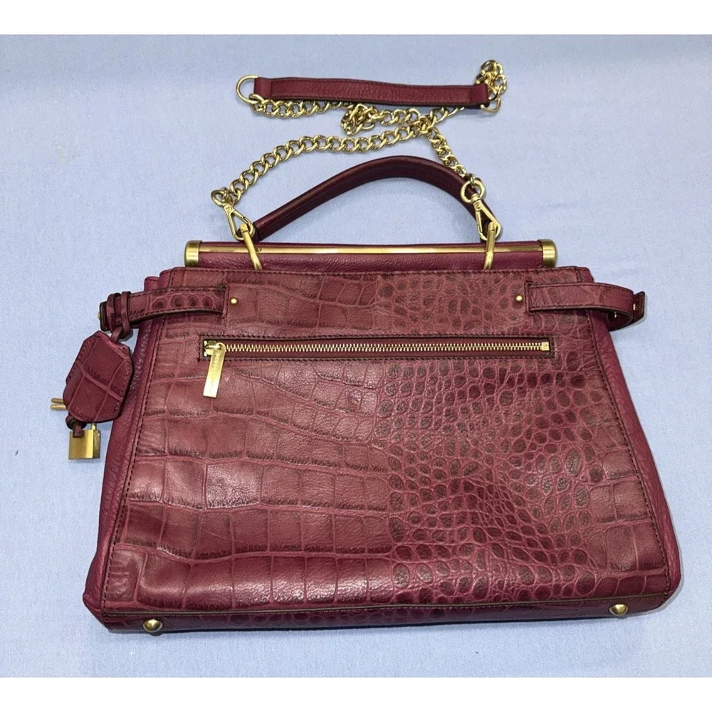 BCBGmaxazria Milano Genuine Leather Satchel Shoulder Bag Merlot Gold Hardware